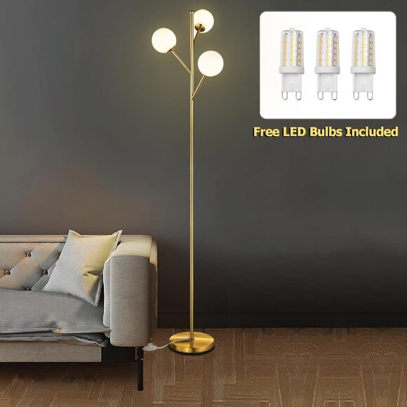 NEW! 3-Globe Tree Floor Lamp Gold Floor Lamp 70"H - Picture 2 of 6